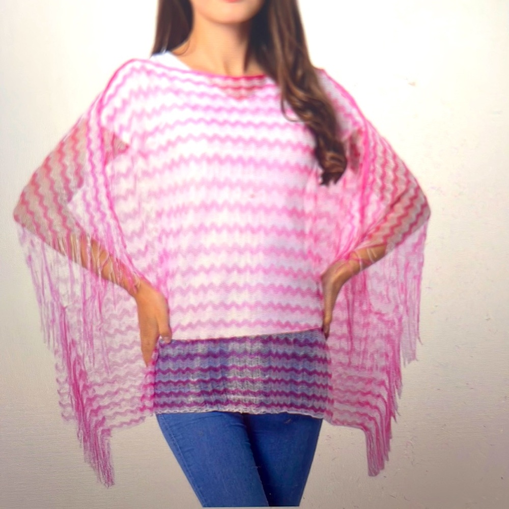 🇺🇸Pink chevron polyester poncho